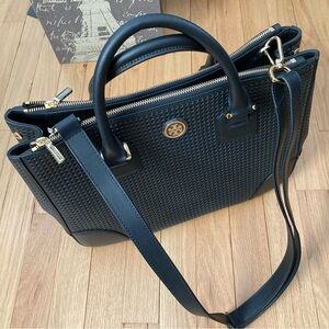 NWT Tory Burch Robinson Perforated Double Zip  LARGE tote. Black.